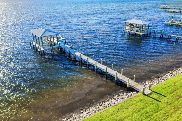 view of dock with a water view