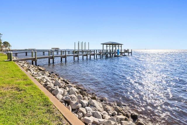 dock area with a water view