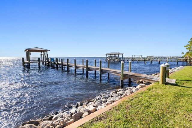 view of dock with a water view