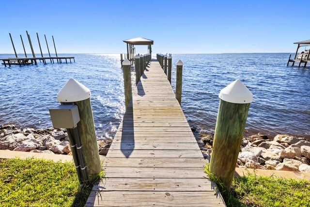 view of dock featuring a water view