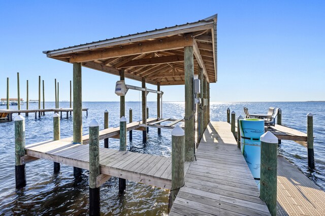 dock area featuring a water view