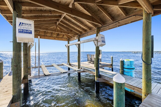 dock area with a water view