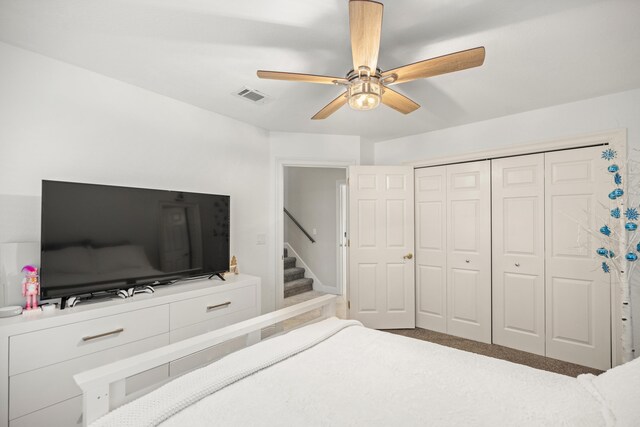 bedroom featuring a closet and ceiling fan