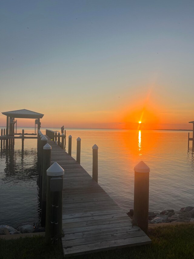 view of dock with a water view