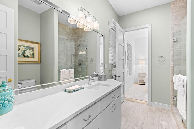 125 Emerald Rdg, Santa Rosa Beach, FL 32459 - bathroom with vanity, a stall shower, and a chandelier