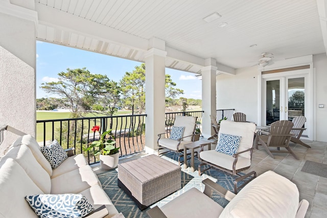 125 Emerald Rdg, Santa Rosa Beach, FL 32459 - patio / terrace featuring french doors, ceiling fan, and an outdoor hangout area