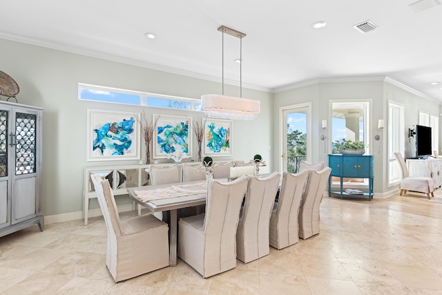125 Emerald Rdg, Santa Rosa Beach, FL 32459 - dining space featuring crown molding, healthy amount of natural light, and recessed lighting