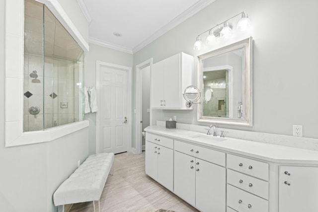 125 Emerald Rdg, Santa Rosa Beach, FL 32459 - bathroom with crown molding, tiled shower, and vanity