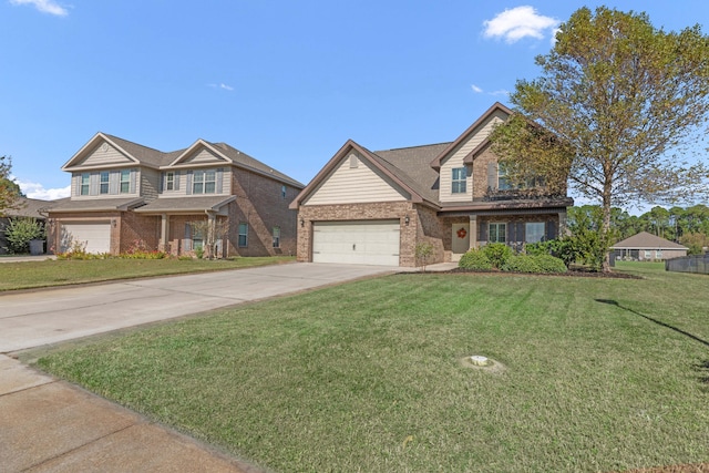 view of front of house with a front lawn and a garage