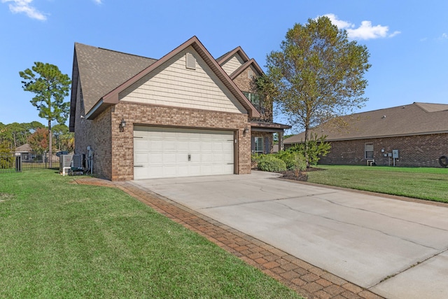 view of property exterior with a lawn and a garage