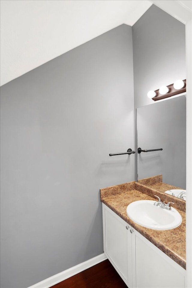 bathroom featuring vanity and wood-type flooring