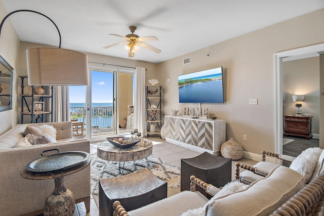 living room with ceiling fan