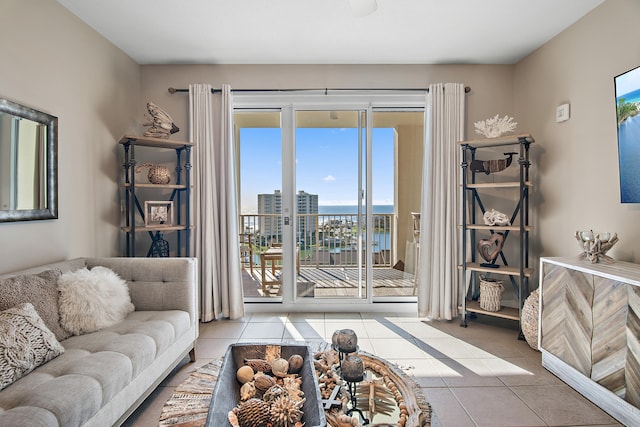 living room with light tile patterned floors