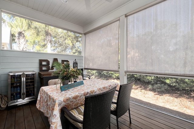 sunroom with beverage cooler