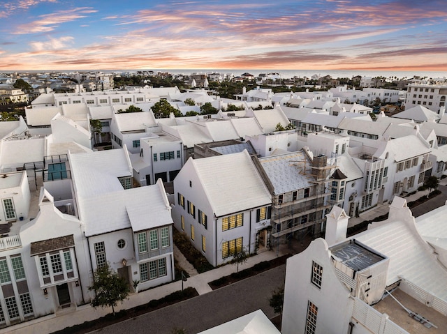 view of aerial view at dusk