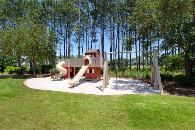 view of jungle gym with a yard