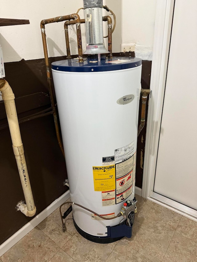 utility room featuring gas water heater