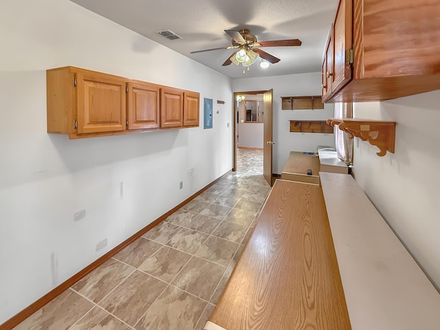 kitchen with electric panel and ceiling fan