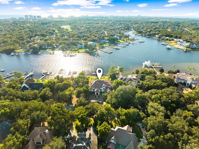 aerial view with a water view