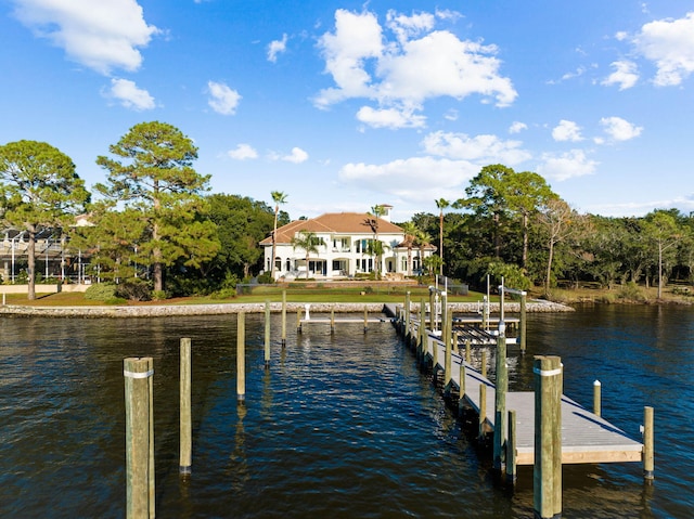 view of dock with a water view