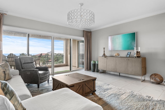 living room featuring ornamental molding