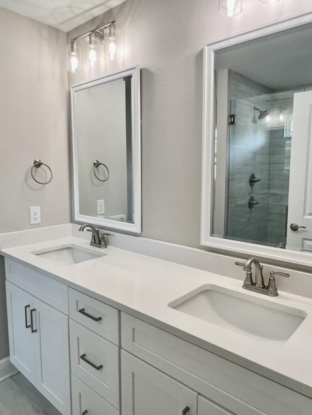 8405 Sevilla St, Navarre, FL 32566 - full bath featuring a stall shower and double vanity