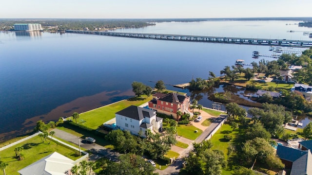 aerial view with a water view