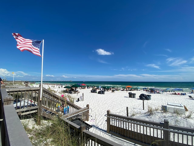 property view of water featuring a view of the beach