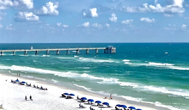 view of water feature featuring a beach view