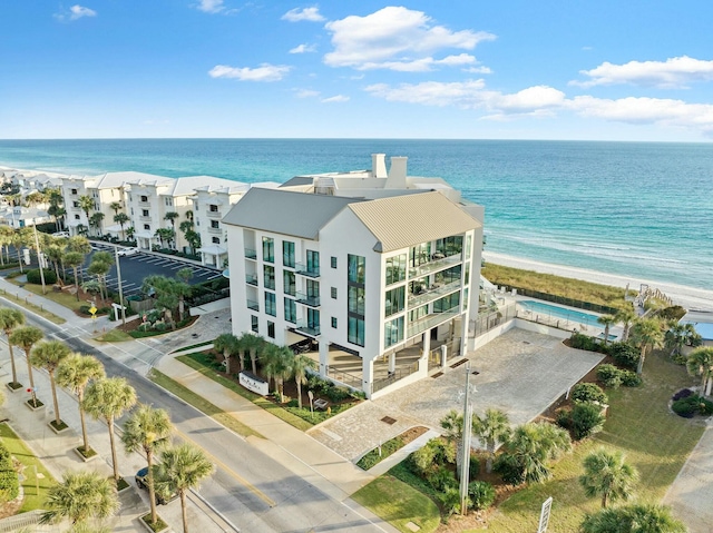 aerial view featuring a beach view and a water view