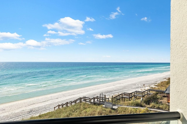 property view of water featuring a beach view