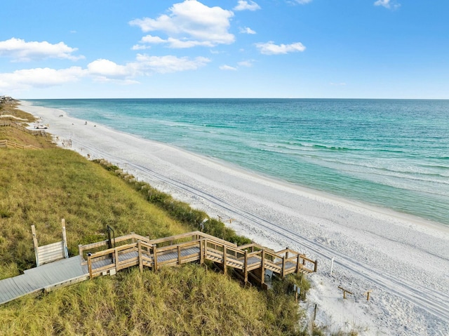 property view of water featuring a beach view