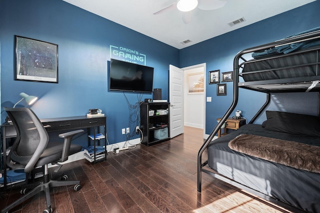 bedroom featuring ceiling fan and wood-type flooring