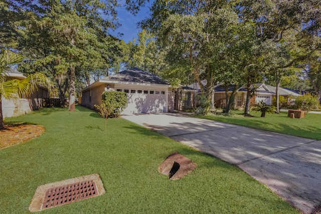 view of front facade featuring a front lawn and a garage