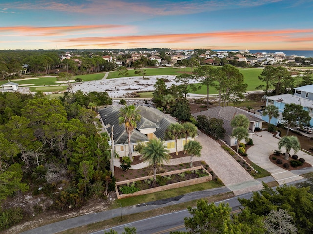 view of aerial view at dusk