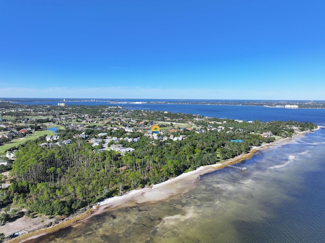 aerial view with a water view and a view of the beach