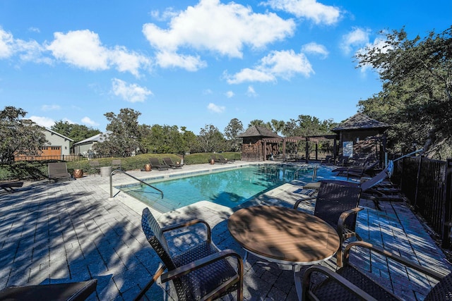 view of swimming pool featuring a patio