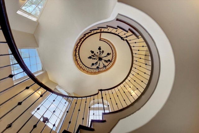 stairs with a towering ceiling