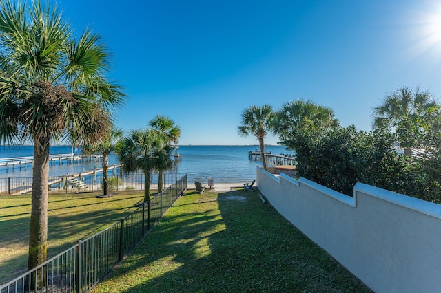 view of yard with a water view