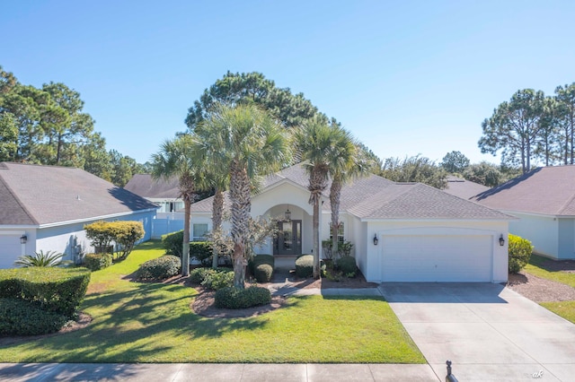 view of front of property with a garage and a front yard