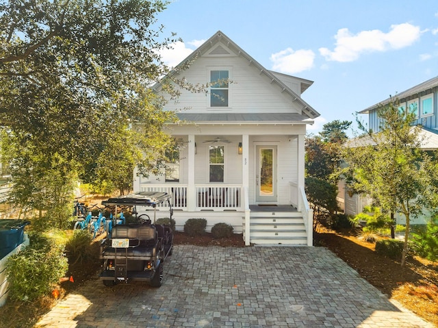 82 Gulfview Way, Santa Rosa Beach, FL 32459 - view of front of house featuring a porch, ceiling fan, and metal roof