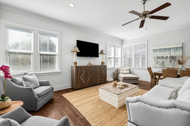 82 Gulfview Way, Santa Rosa Beach, FL 32459 - living room with plenty of natural light, a ceiling fan, baseboards, recessed lighting, and wood finished floors