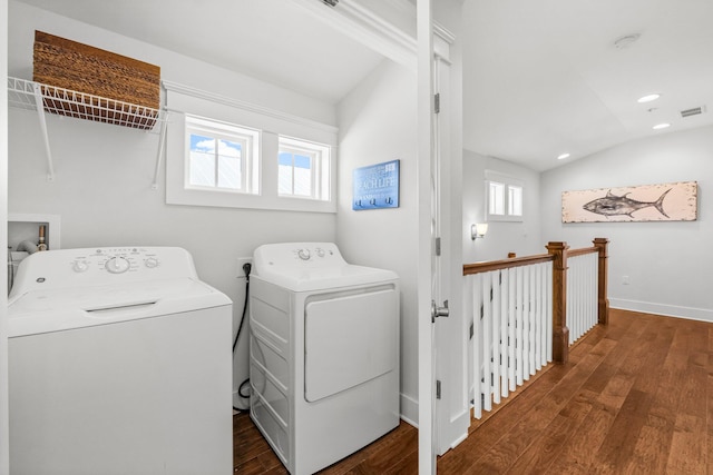 82 Gulfview Way, Santa Rosa Beach, FL 32459 - laundry area with independent washer and dryer, wood finished floors, baseboards, and recessed lighting