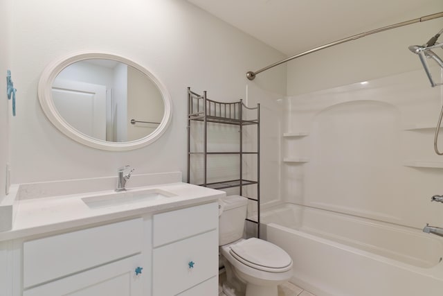 bathroom with toilet, vanity, and bathtub / shower combination