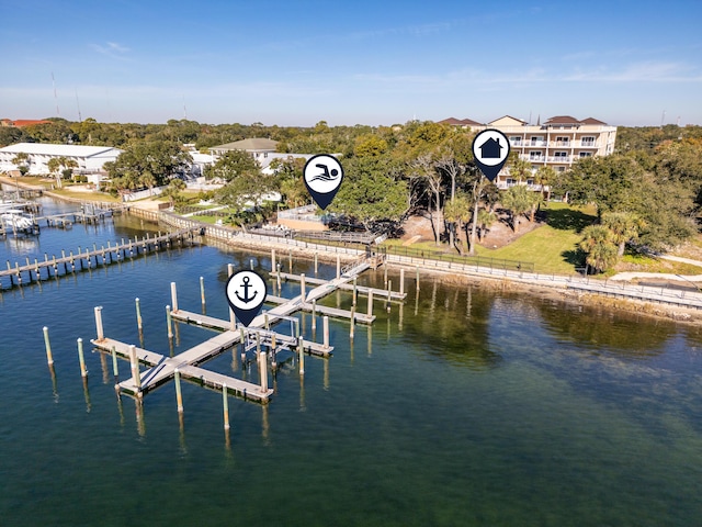 view of dock with a water view and boat lift