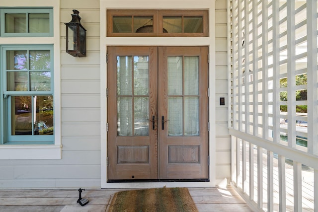 entrance to property featuring french doors