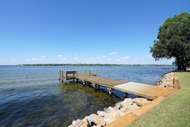 view of dock with a water view