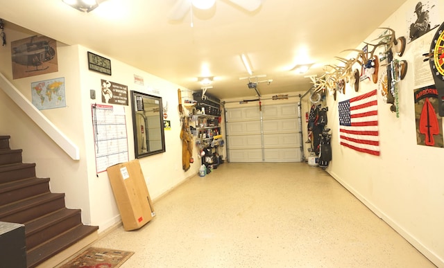 garage featuring ceiling fan