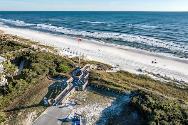 aerial view with a view of the beach and a water view