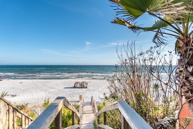 view of water feature with a view of the beach